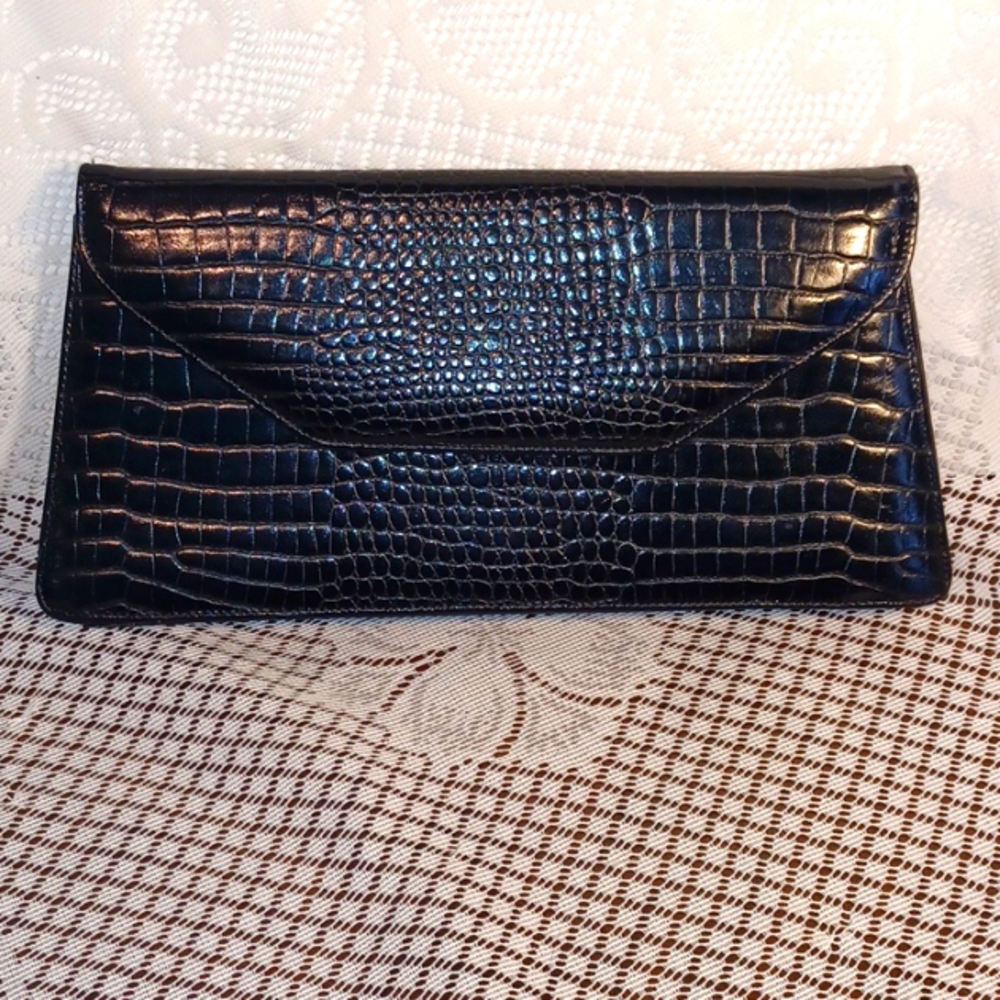 Paragon faux snakeskin clutch purse - black 5507